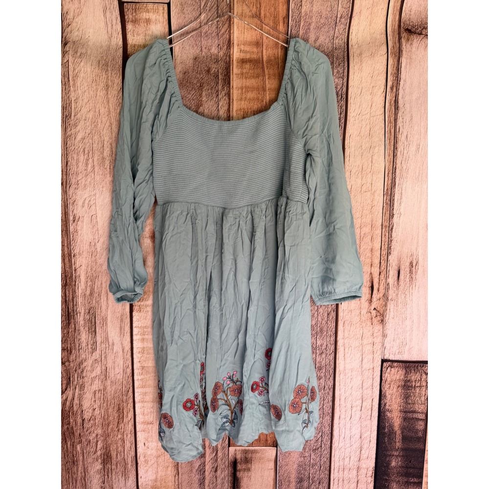 Spartina 449 Mara Smocked Mini Dress Oyster Factory Field Flower Boho Resort XL